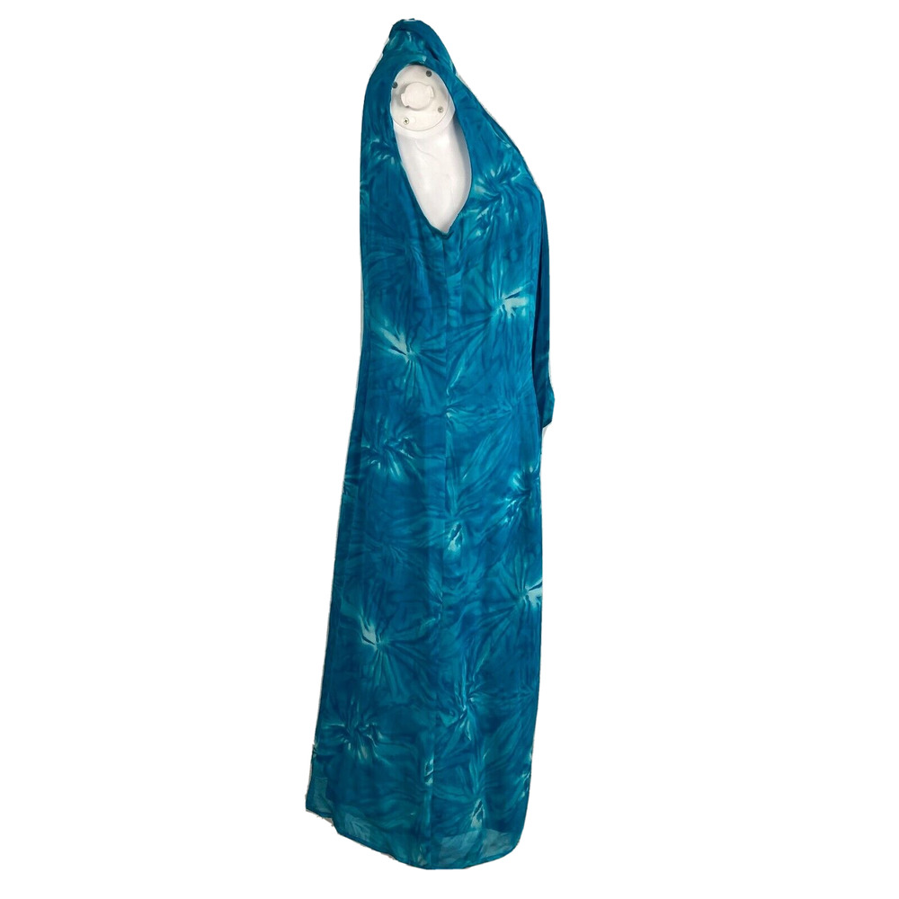 Tess Dress Womens Sz 10 Teal Blue 100% Silk Tie Neck Chiffon Layer Midi - Picture 5 of 6